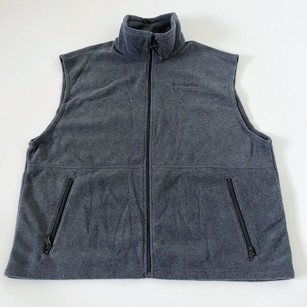 Columbia Men XL Vest Gray Polyester Fleece Full Zip Cathedral Park WM1480 Grey